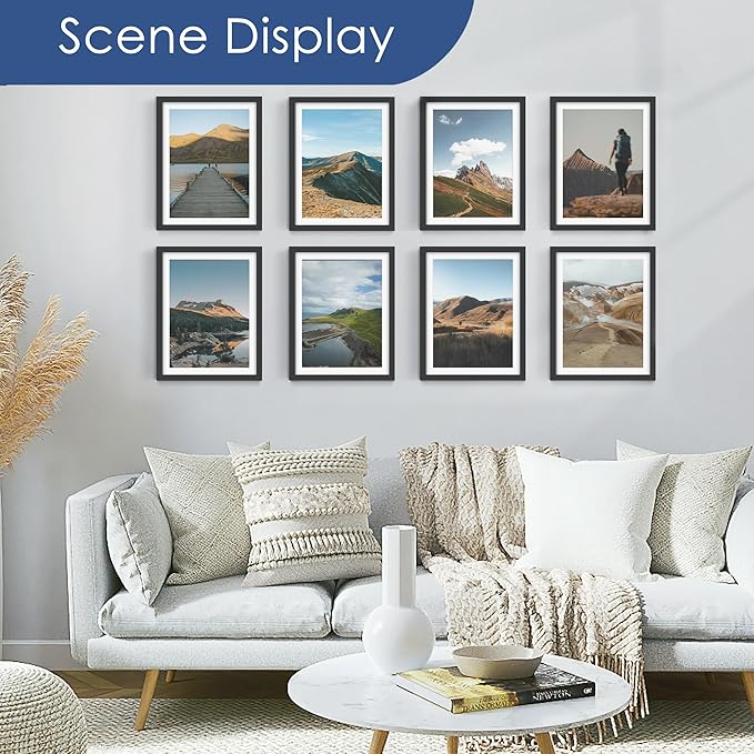 PEALSN 10x13 Picture Frames Set of 6, Display Pictures 9x12 with Mat or 10x13 without Mat for Wall Mounting or Table Top, Photo Frames Collage for Wall Decor, Black.