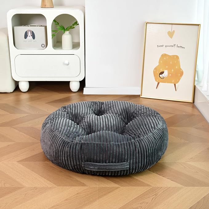 Round Floor Pillow, 6-Inch Thick Meditation Floor Cushion with PP Cotton Filling, Soft Corduroy Boho Floor Seating for Living Room, Bedroom, 22 x 22 Inches (Gray, 2 Pack)