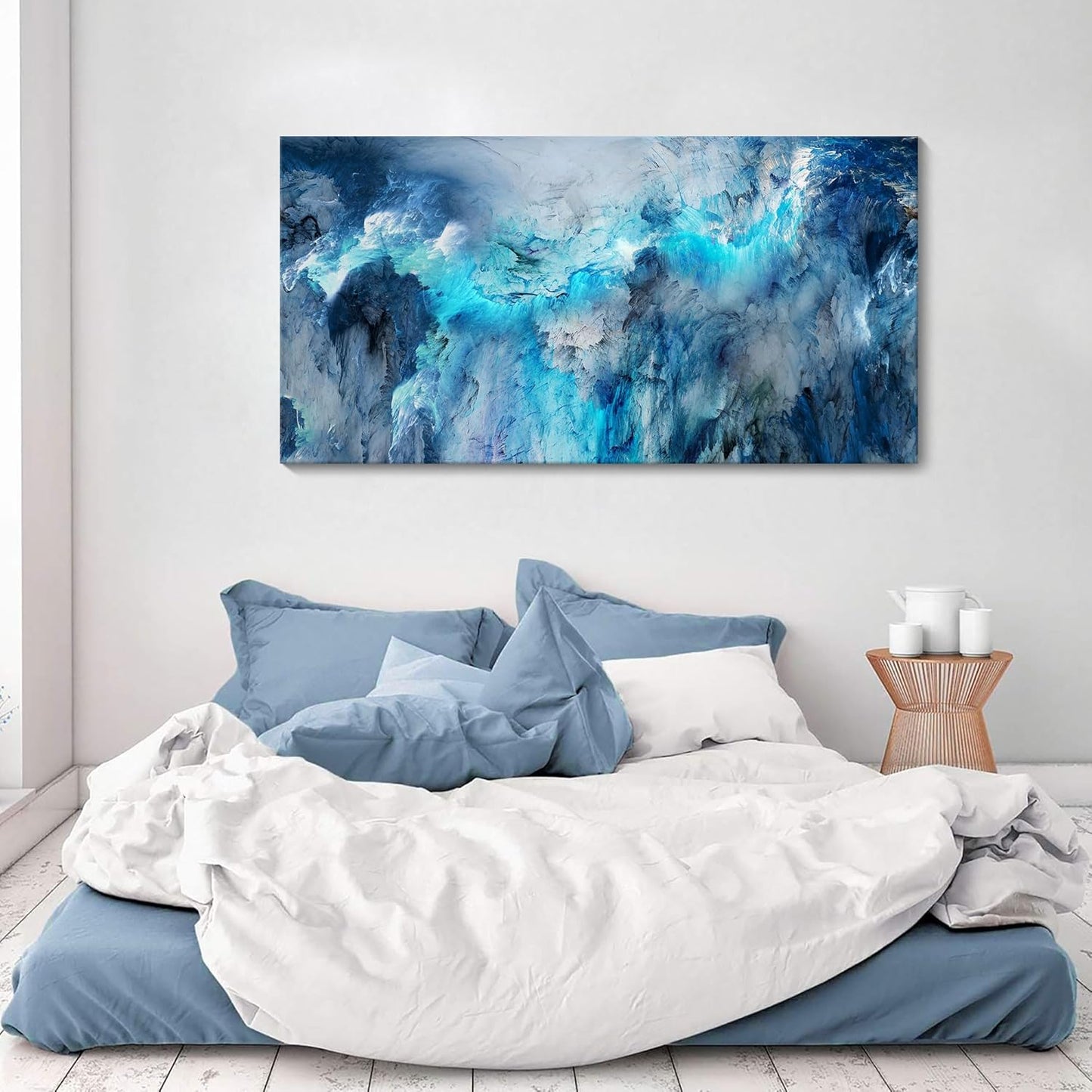 Mofutinpo Blue Canvas Wall Art Modern Abstract Wall Decor for Living Room Contemporary Pictures for Bedroom Wall Decor Artwork for Walls Dinning Room Decoration Wall Navy Blue Office Wall Art 20×40IN