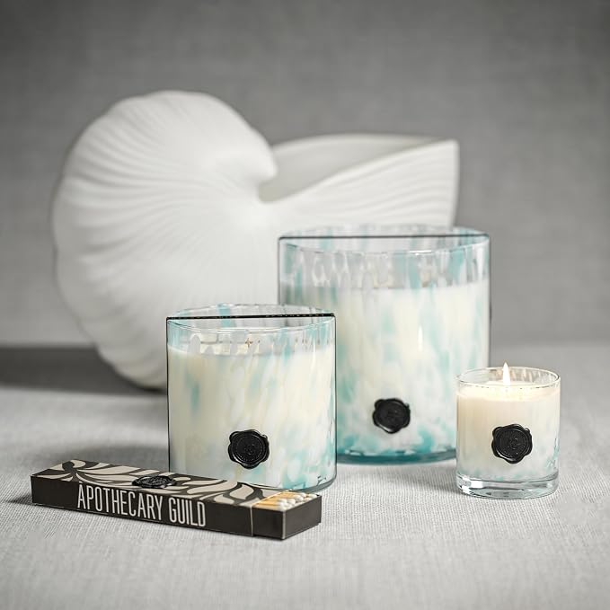 Zodax Apothecary Guild Apothecary Guild Opal Glass Five-Wick Candle Jar 8 in x8 in 250 Hours Burn Time Aqua Blue Sunset Beach