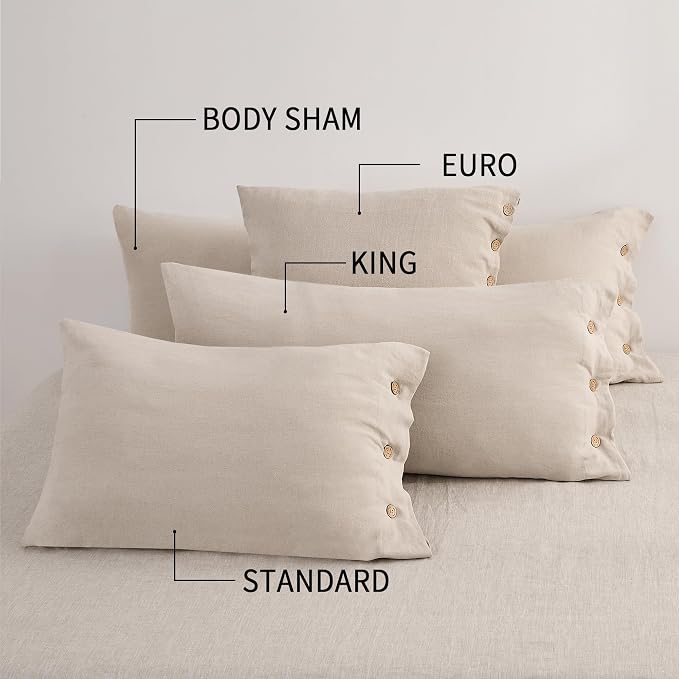 ATLINIA Linen Pillow Cases Euro Sham - 26"x 26" Pillowcase Set of 2, Button Closure Cooling Breathable Square Pillow Cover, Bed Flax Linen Cotton Blend Farmhouse Netural Pillow Sham Linen Color