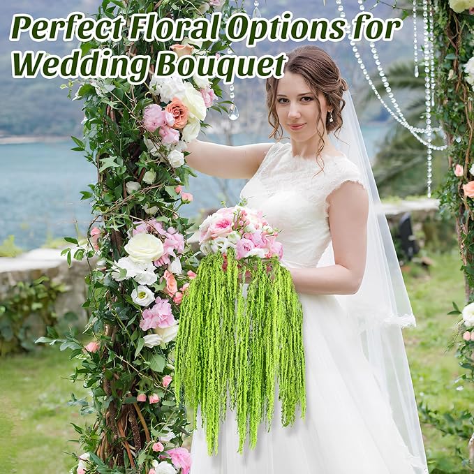 Suncalla 12 Pcs Green Spring Natural Dried Amaranthus Hanging Flowers Amaranthus Artificial Flowers for Wedding Arch Bouquet Floral Garland Wall Home Decoration (23 Inch)