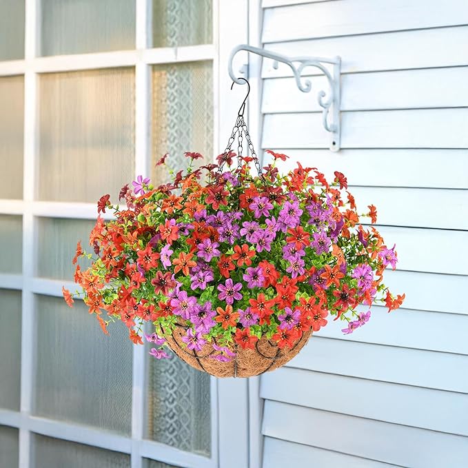 Artificial Flowers Fake Hanging Basket for Outdoor Spring Summer Decoration, 12 Bundles Faux Hanging Plants UV Resistant, Realistic Silk Flower for Outside Planters Porch Patio Balcony Yard Garden