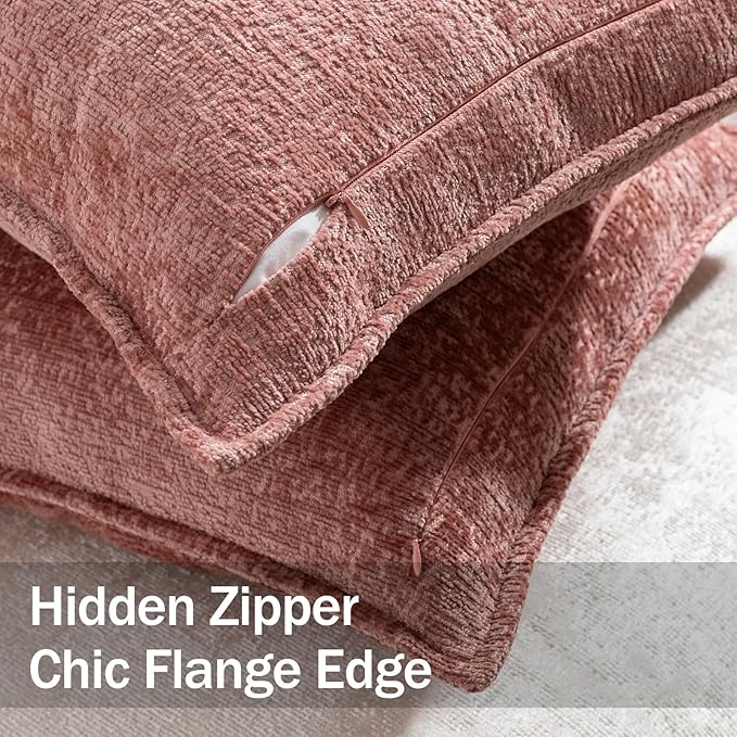 DEZENE Pack of 2 Dusty Pink Decorative Throw Pillow Covers 16x16 Cozy Soft Chenille Accent Vintage Square Couch Pillow Covers for Home Decor Bed Sofa Living Room