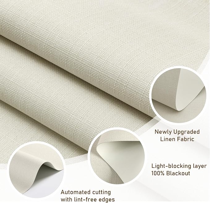 AOSKY Linen Roller Blinds Shades for Indoor Windows Pull Down Cordless Blackout Black Out Window Shade 50 Inch Blinds for Home Beige