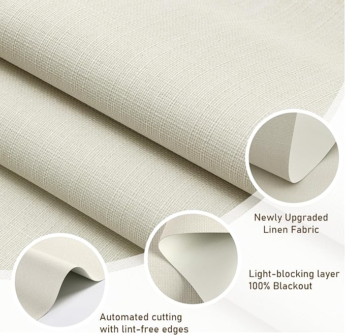 AOSKY Linen Roller Blinds Shades for Indoor Windows Pull Down Cordless Blackout Black Out Window Shade 34.5 Inch Blinds for Home Beige