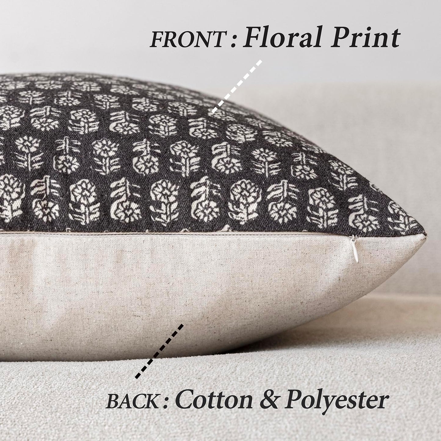 Foindtower Set of 2 Decorative Neutral Body Lumbar Throw Pillow Covers Vintage Accent Farmhouse Cushion Covers Boho Floral Home Decor for Sofa Couch Chair Bedroom Living Room Outdoor,14×36 Inch,Black