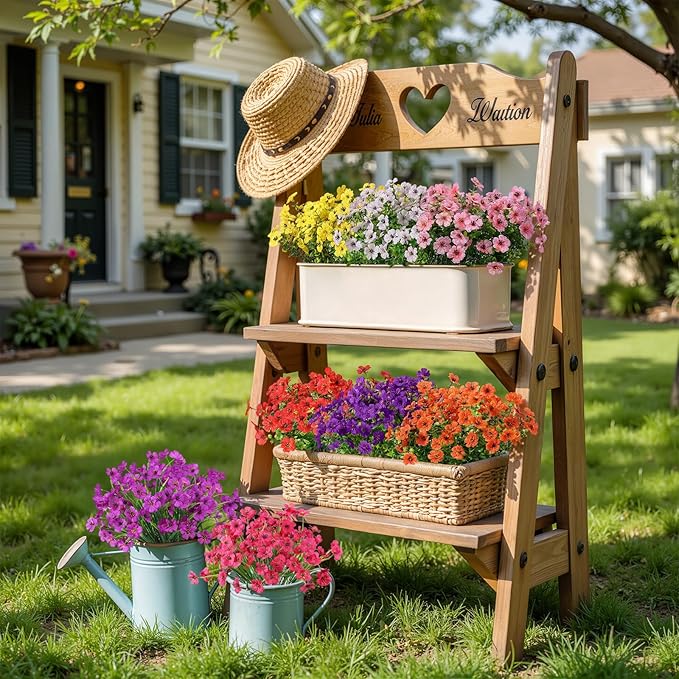 Alupssuc 24 Bundles Artificial Flowers for Outdoors Decoration, UV Resistant Silk Faux Daisy Flora Spring Fake Plastic Plants Greenery for Outside Indoor Yard Home Porch Window Box Decor, Mix 8 Colors