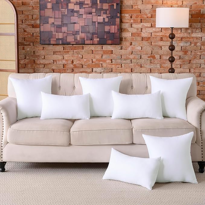16x16 Outdoor Pillow Inserts Set of 2 Waterproof Hypoallergenic Small Throw Cushion Fillers – Square Polyester White Decorative Pillows for Couch, Bed, Sofa, Patio Furniture – Soft & Firm Support