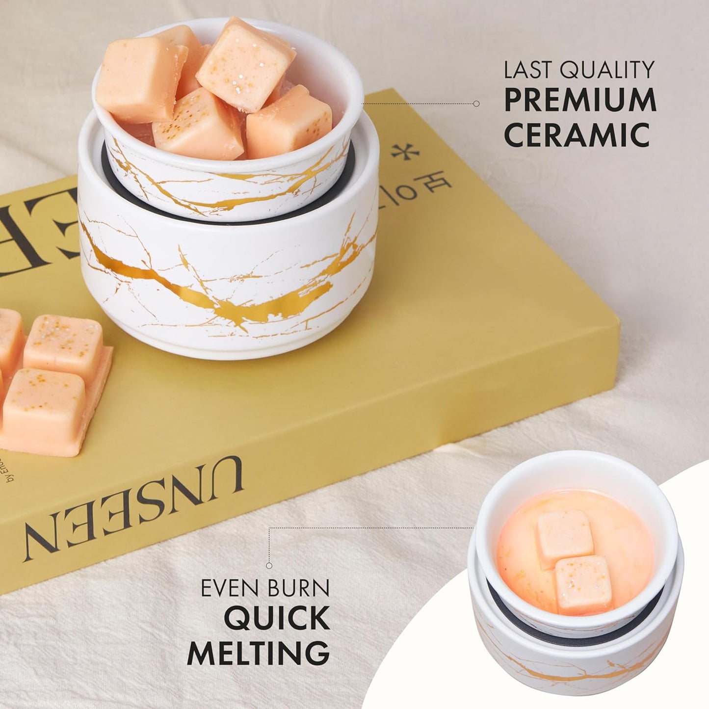 PALANCHY Wax Melt Warmer Ceramic 3-in-1 Oil Burner Electric Candle Wax Warmer Burner Melter Fragrance Warmer for Scented Waxs Home Office Bedroom Aromatherapy Gift & Decor