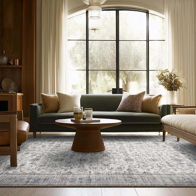 Washable Rugs for Living Room: 6x9 Area Rugs for Bedroom Ultra Soft Non-Slip Stain Resistant Vintage Boho Large Carpet for High-Traffic Dining Room - Farmhouse Decor