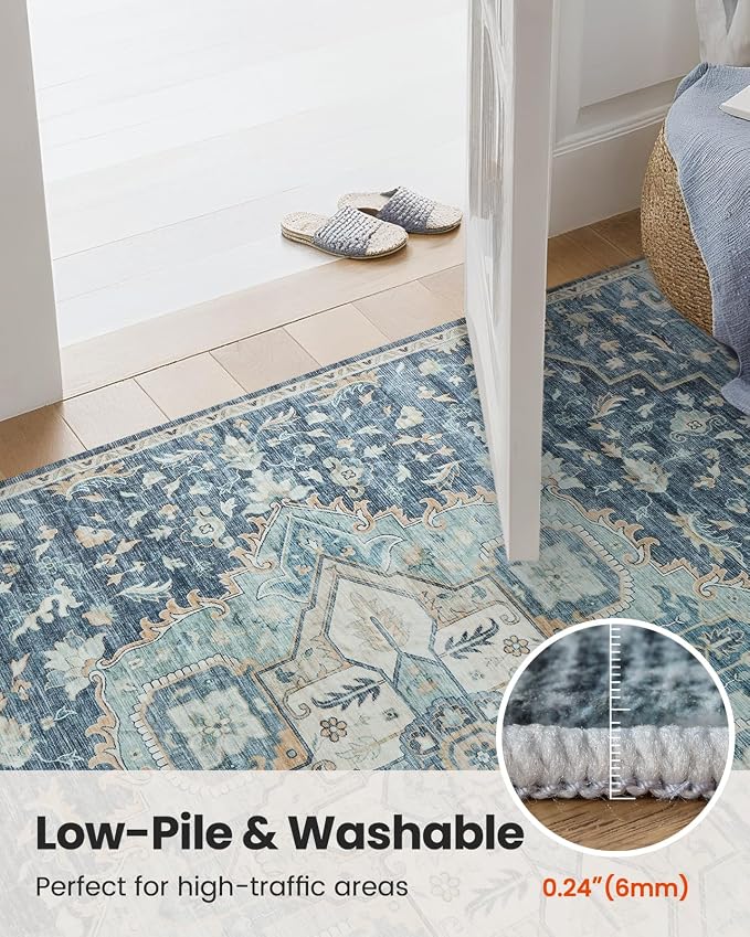 AMADA HOMEFURNISHING 2x3 Washable Area Rug, Low-Profile Entryway Rug with Non-Slip Backing & Durable Edge Binding, Vintage Rug Pattern, Small Rugs for Entryway, Kitchen & Living Room