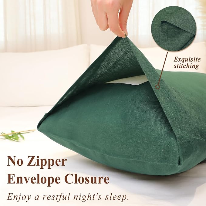 Linen Pillow Cases Standard Size Set of 2,100% French Linen Pillowcase Soft Breathable Envelope Pillow Cover Home Decor Gift for Women(Ink Green,20x26)