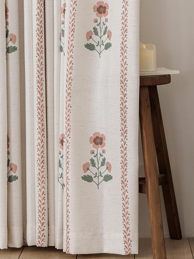 Pinch Pleated Nursery Curtains Luxury Pink Sheer Floral Curtains for Girls Room Bedroom Living Room - 95 Inch Length Modern Farmhouse Floral Printed Drapes with Hooks - 2 Panels Set