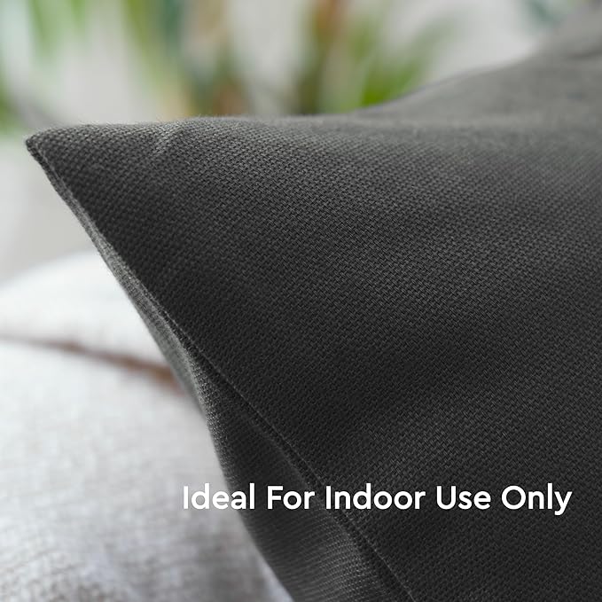 Encasa XO Throw Pillow Covers 18x18 in Set of 2 Charcoal Grey | No Inserts | Cotton Pillow Covers for Living Room, Bed, Sofa, Couch | Decorative Cushion Covers with Improved Zipper