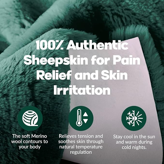 Natural Sheepskin for Bed Sores and Skin Irritation | Auckland 100% Real Medical Sheepskins with Non-Slip Back for Pain Relief and Discomfort, Wool Seat Pad, Emerald, 24 in. x 72 in.