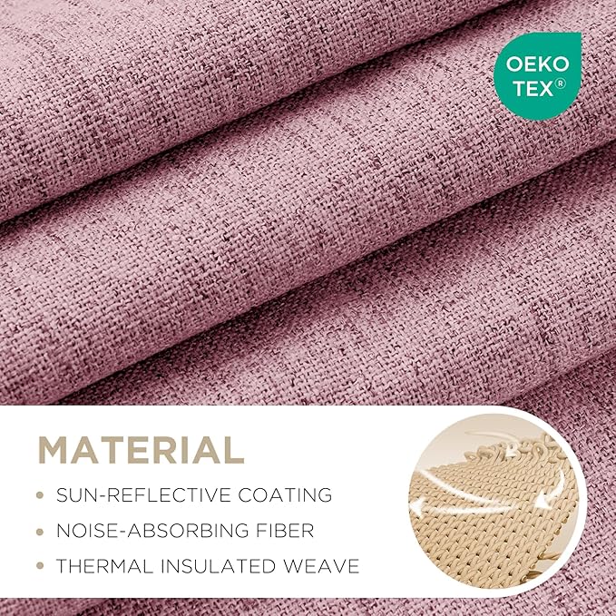 Joydeco Linen Blackout Curtains for Bedroom - 100% Light Blocking 1 Panels, Pink Drapes 100" W x 108" L, Thermal Insulated Room Darkening Curtains for Living Room, Rod Pocket & Back Tabs