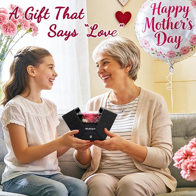 TranquilBliss Gifts for Mom, Preserved Real Pink Rose Gift Box with Heart Necklace,“I Love You” in 100 Languages, I Love You Eternal Flowers Rose Gift Set for Mother's Day, Anniversary