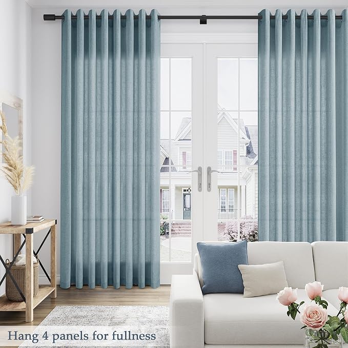 Aersas Blue Semi Sheer Linen Curtains 84 Inch Length 2 Panels Set for Living Room Grommet Light Filtering Drape Elegant Modern Neutral Dusty Blue Stone Blue Window Curtains 84 Inches Long for Bedroom