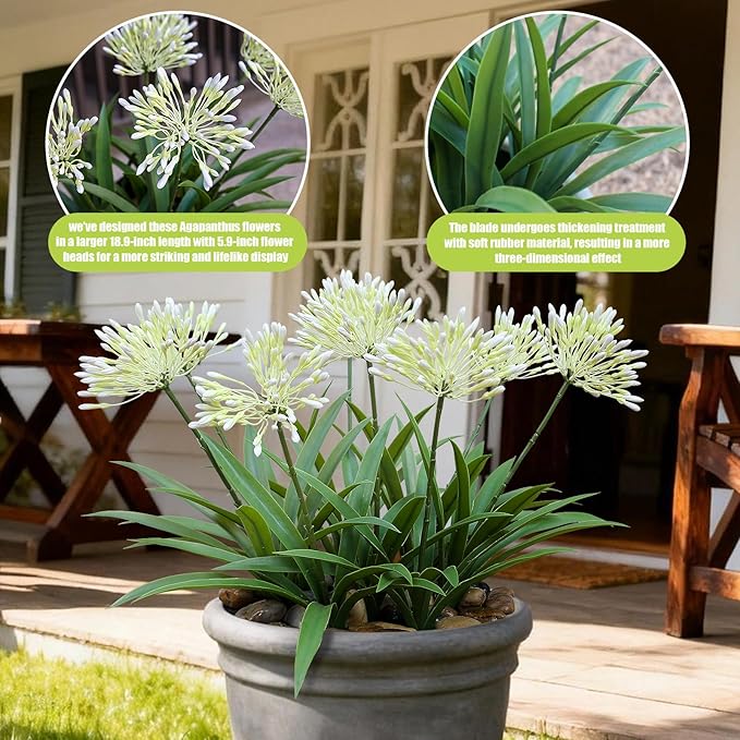 Outdoor Artificial Flowers for Porch 18.9 in Fake Plants 8 Bundles Plastic White Flower Large Faux Greenery for Outside Planter Yard Patio Decor