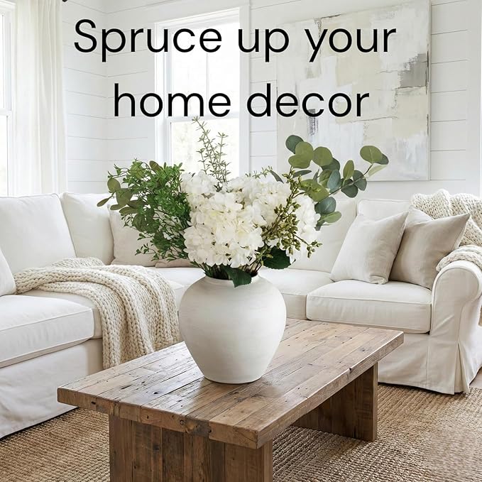 Faux Arrangement - Eucalyptus & White Hydrangea Flowers, Large Artificial Floral Greenery Centerpieces for Tables, Modern Farmhouse Decor for Dining Room, Kitchen & Coffee Table, 30 inches Tall
