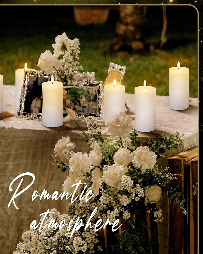 VIHOSE 6 Pack White Flameless Candles Set with Remote and Timer Flickering Flameless Battery Candles Flat Top LED Pillar for Wedding Outdoor Home Festival Decoration(D 3" H 5")
