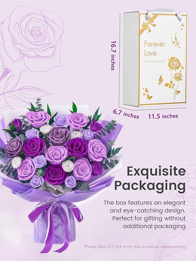 Polylove Flowers for Delivery Prime Forever Flowers Bouquet Preserved Roses Bouquet Flower Gift for Women Wife Mother Day Graduation Birthday (Purple, Big)