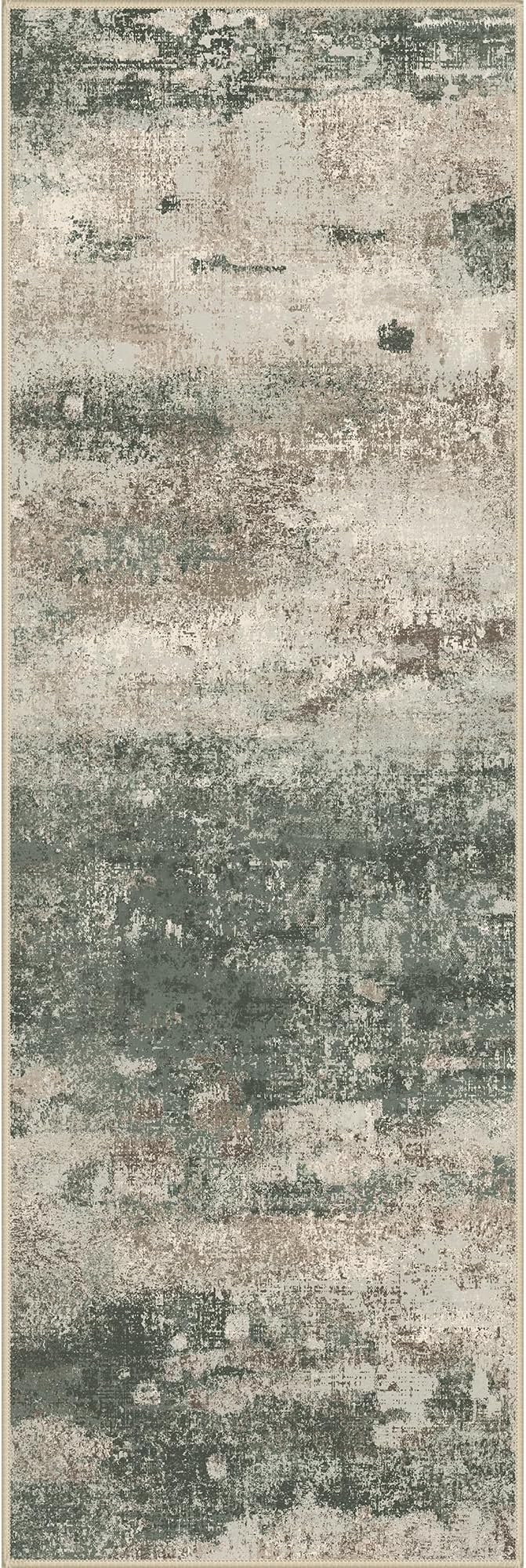BEIMO Runner Rug for Hallway Kitchen, 2'6"x6' Machine Washable Runners Rug for Entryway, Soft Modern Abstract Throw Rugs, Low Pile Floor Cover with Non Slip Backing, Grey/Dark Green