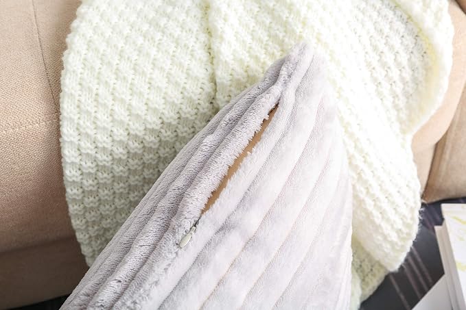 TangDepot Velvet Big Corduroy Pillow Covers 12x20 Light Grey 2-Pack | Soft wide-stripe corduroy pillow cover, hidden zipper, machine washable, easy refresh, for bedroom living room indoor outdoor