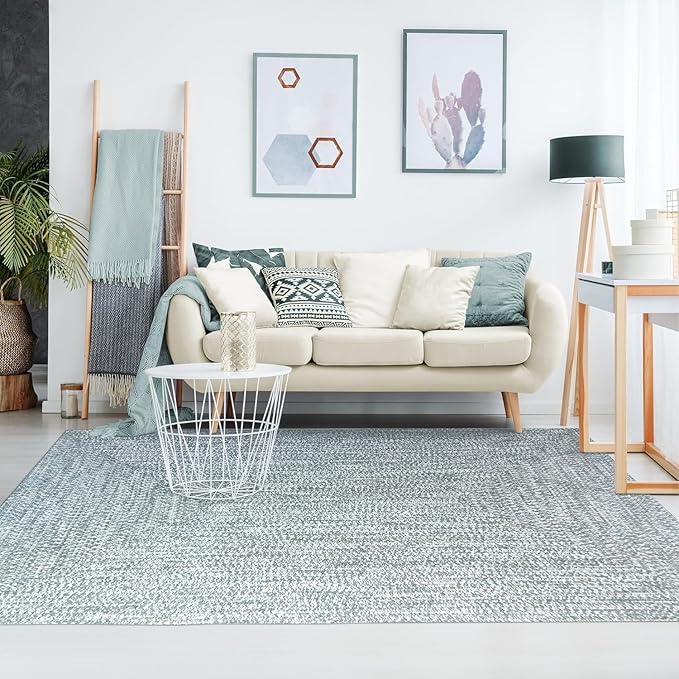 Superior Large Indoor/Outdoor Area Rug, Multi-Tone Reversible Braided Floor Decor for Patio, Front Porch, Entryway, Living Room, Office, Nursery, Artistic Home, 4' x 6', Lagoon Breeze-White