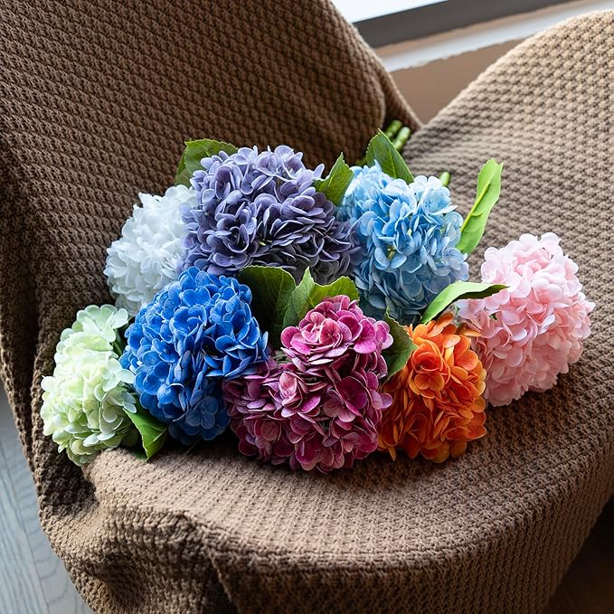 DUYONE 4PCS Artificial Flowers Large Hydrangeas Flowers Latex Bouquet for Wedding Bridal Office Home Party Decoration (4Pcs Light Green)