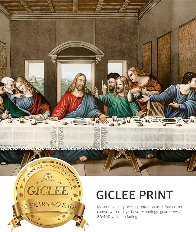 DECORARTS -The Last Supper, Leonardo da Vinci Classic Art Reproductions. Giclee Print& Museum Quality Framed Art for Wall Decor. 30x16, Framed size: 35x21