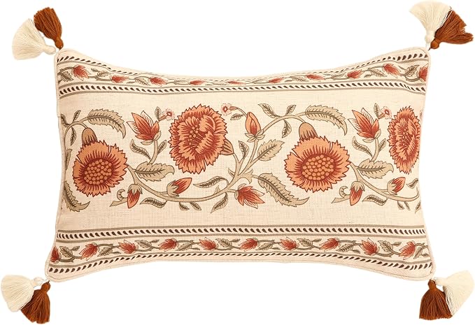 ISAENNE Designer Vintage French Linen Throw Pillow Cover,20"x12"-Albano C | Elegant Rectangle Pillow Cover,Concealed Zipper Design,Floral Pattern,Sofas,Bedroom,Living Room,Lounge Chairs,Decor