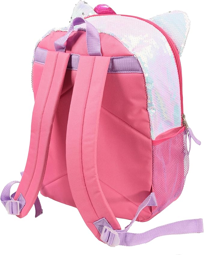 AI ACCESSORY INNOVATIONS Hello Kitty Girls 4 Piece Backpack Set, Iridescent Flip Sequin 16" School Bag with 3D Features, Front Zip Pocket, Pink & White