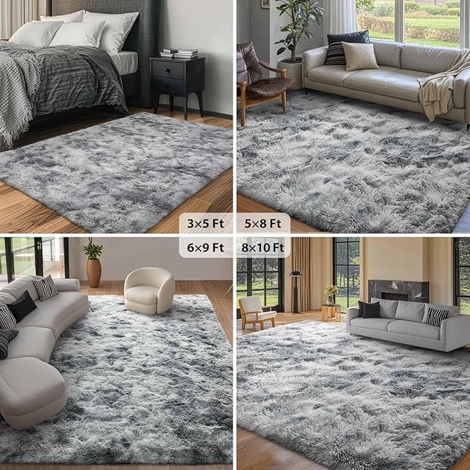 FinRèc Soft Grey Rugs for Bedroom Living Room, 5x8 Feet Fuzzy Shaggy Area Rug, Non-Slip Fluffy Furry Shag Rug for Nursery Kids Room Dorm Room Home Decor, Indoor Plush Floor Carpet