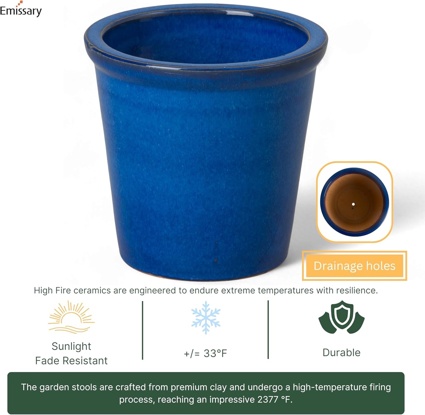 Emissary Round Stoneware Planter (Parent SKU 12012) (Blue, 8" D x 7" H)
