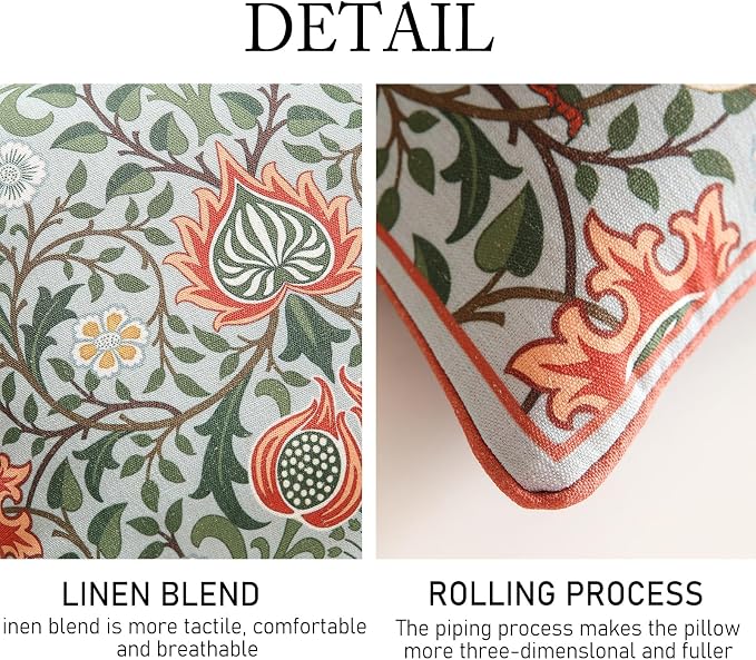 ISAENNE Designer Linen Square Throw Pillow Cover,Set of 2,18"x18"-Naples A | Vintage French Elegant Pillow Cover,Concealed Zipper Design,Floral Pattern,Sofa,Bedroom,Living Room,Lounge Chairs