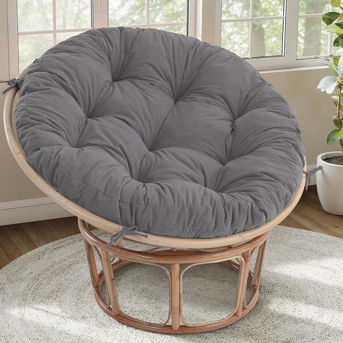 idee-home Papasan Chair Cushion, Circle Papasan Chair Cushion(Cushion Only) | Papasan Cushion with Thick Corduroy Cover, 52 x 52 Inch Cushion for Egg Chair, Navy