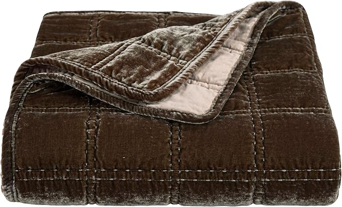 HiEnd Accents Stella Faux Silk Velvet Throw Blanket Green Ochre, 50x60 inch, Double Stitch Plush Soft Cozy Blankets, Luxury Decorative Throws for Couch, Bed, Sofa, Chair