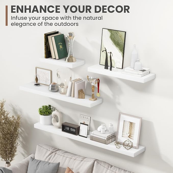 Acovy 48 Inch Floating Shelves, 8 Inch Deep Floating Shelves for Wall, Hanging Shelf with Invisible Brackets, Deep Shelves for Bathroom, Bedroom, Living Room, White, Set of 1