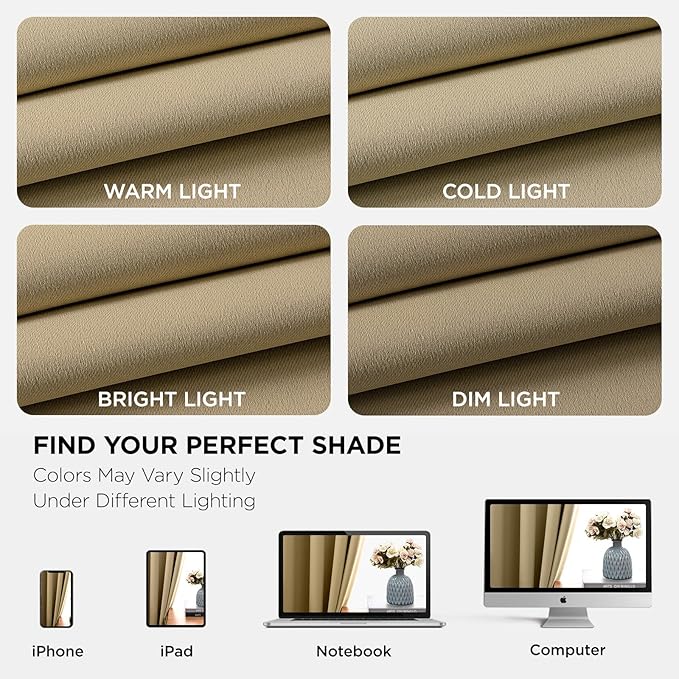 Joydeco Blackout Curtains 84 inches Long 2 Panels Set, Thermal Insulated Long Curtains & Drapes 2 Burg, Room Darkening Grommet Drapes for Bedroom Living Room Windows (W42 x L84 Inch, Beige)