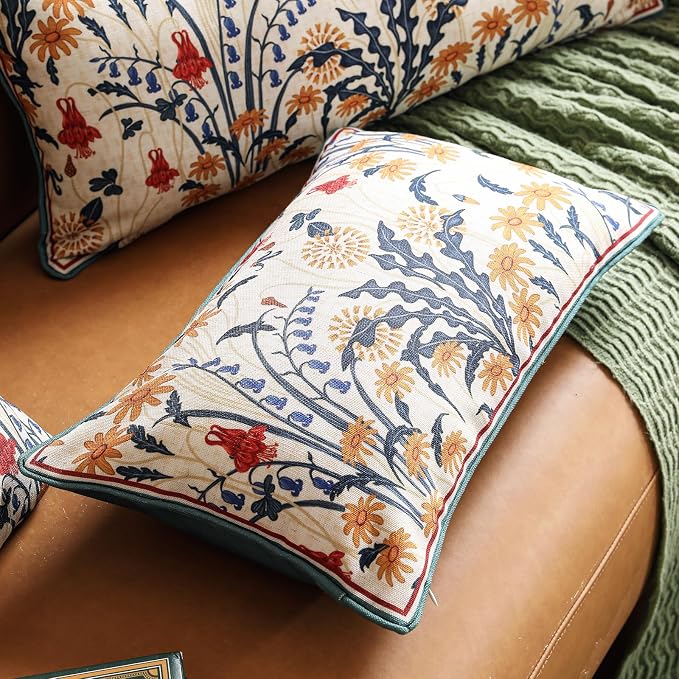 bilin gaier Designer Vintage Linen Throw Pillow Cover,20"x12"-Tijuana | Rectangular Pillow Cover,Concealed Zipper,Floral Pattern,Sofas,Bedroom,Living Room,Lounge Chairs,All Season Home Decor
