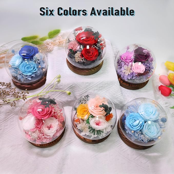 FIACO Gifts for Mom Mother Day Preserved Flowers in Glass Dome Long-Lasting Eternal Roses Birthday Gifts for Women Grandma Wife Girlfriend Her Girlfriend Forever Flowers for Delivery Prime Blue