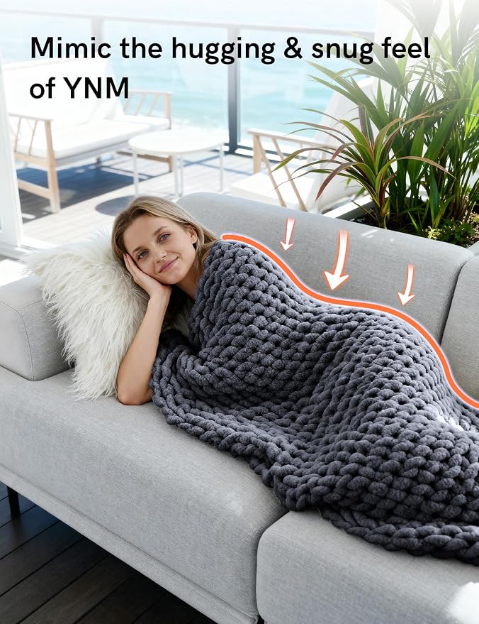 YnM Chunky Throw Blanket, Medium-Weight, Hand Knitted with Chenille Yarn, Skin Friendly, Ventilated and Breathable, Machine Washable, Home Décor Piece for Couch, Sofa and Bed (Lava Grey, 30x40 Inch)