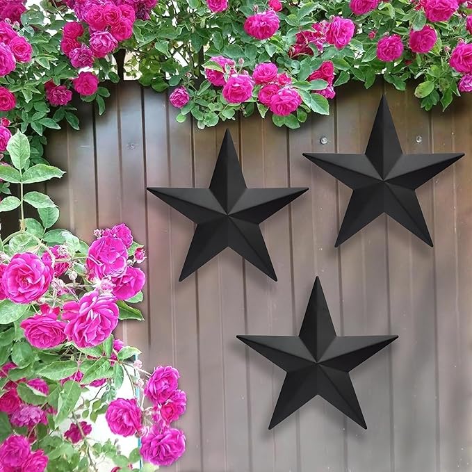 JoyEvy 12" Black Barn Star Wall Decor,Metal Stars Rustic Vintage Western Country Farmhouse Home Indoor or Outdoor Wall Decoration,Texas Stars for House Art Décor(Set of 3)