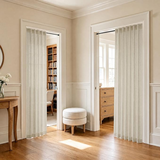 Pitalk Beige Curtains 78 Inches Long for Sliding Glass Door 2 Panels Set Rod Pocket Tab Modern Farmhouse Semi Sheer Flax Linen Drapes Light Curtains for Living Room Pinch Pleated Look 52 x 78 Length