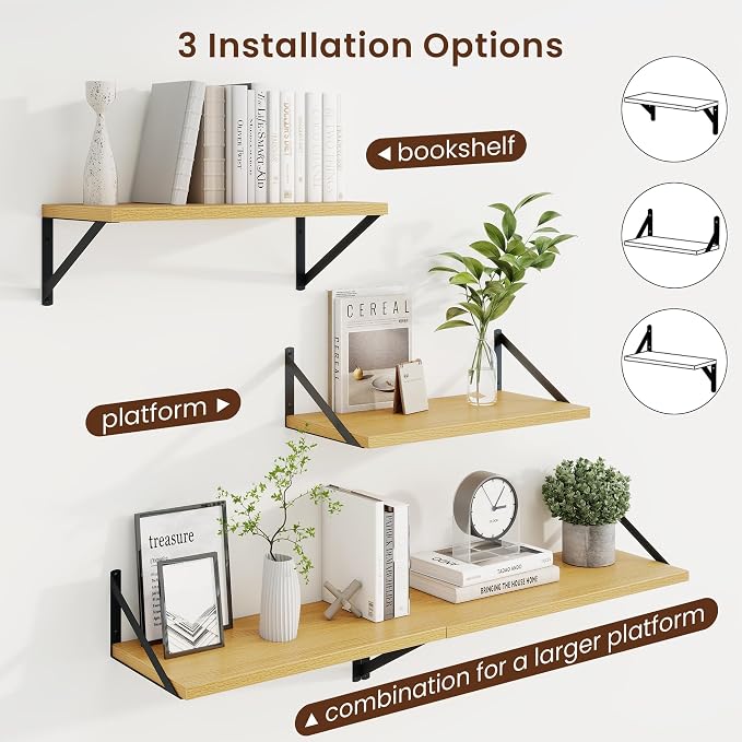 Axeman Deep Floating Shelves | 20 Inch Oak Wall Shelves Set of 2 | 10 Inch Deep Rustic Wood Shelves for Wall | 20'' W x 10''D Oak Shelves for Living Room Bathroom Kitchen