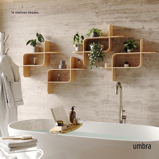 Umbra Montage Floating Wall Shelf Display Case, Made of Natural Bent Wood, Natural