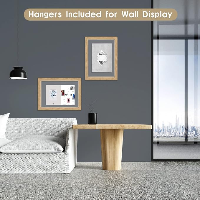MUYE 5x7 Floating Frame Set of 2,Double Glass Rustic Photo Frame for Wall Hanging or Tabletop Standing,Also Display 4x6 or 3x5 Photo for Floating Effect,Natural