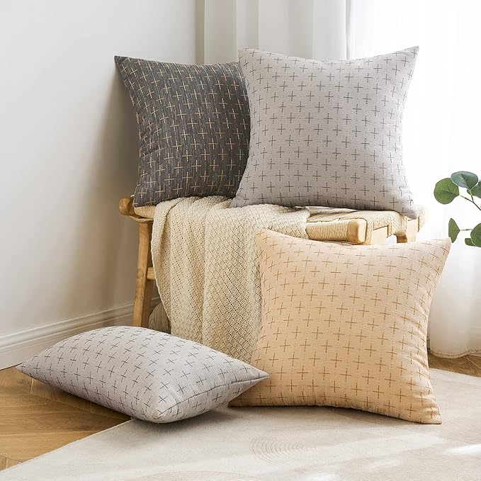 MIULEE Pack of 2 Decorative Burlap Linen Throw Pillow Covers Modern Farmhouse Pillowcase Rustic Woven Textured Cushion Cover for Sofa Couch Bed 16x16 Inch Dark Grey